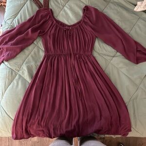 EARTHBOUND Burgundy Long-Sleeve Peasant Midi Dress